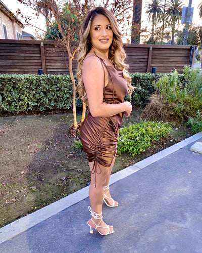 Alexis Satin Dress (Chocolate)